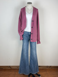 Isabella Button Down Ribbed Cardigan in Mauve