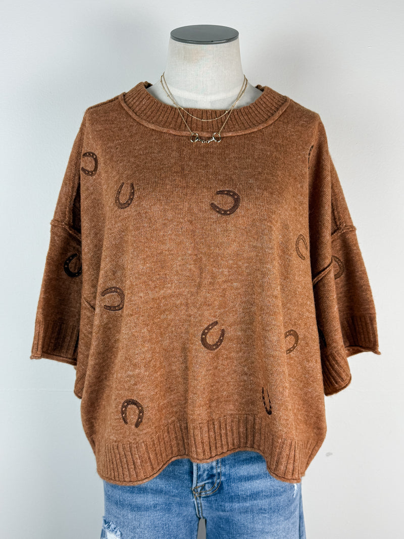 Jessie Horse Shoe Embroidered Top in Cinnaman
