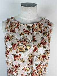 Harlow Button Up Flower Vest in Tan Multi