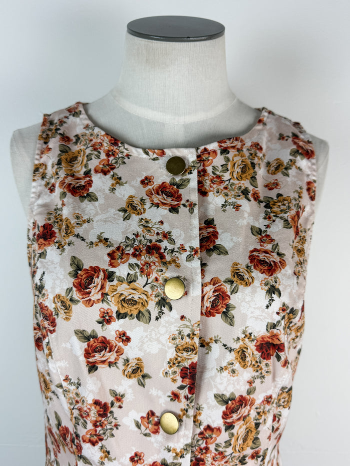 Harlow Button Up Flower Vest in Tan Multi