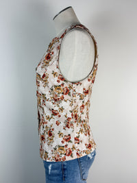 Harlow Button Up Flower Vest in Tan Multi