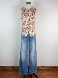 Harlow Button Up Flower Vest in Tan Multi