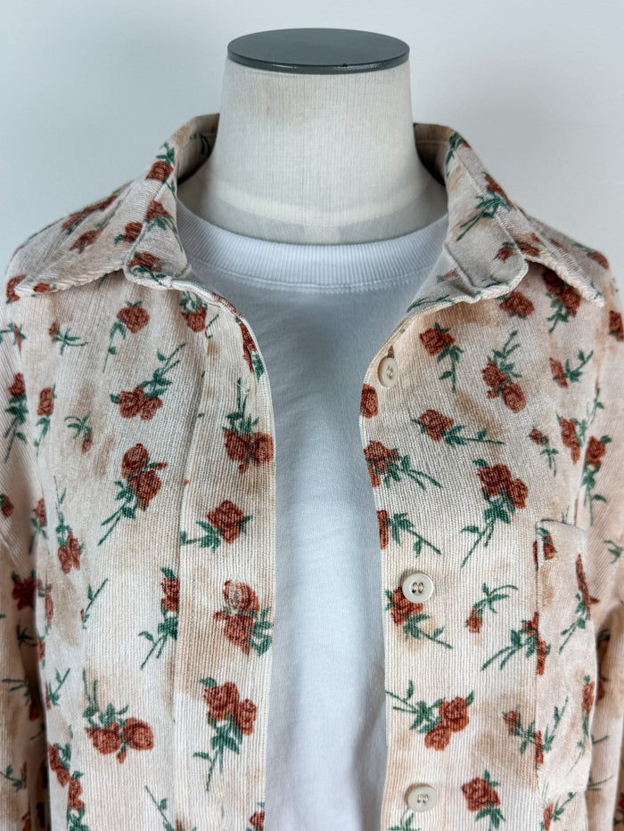 Eva Floral Corduroy Button Up in Cream/Rust