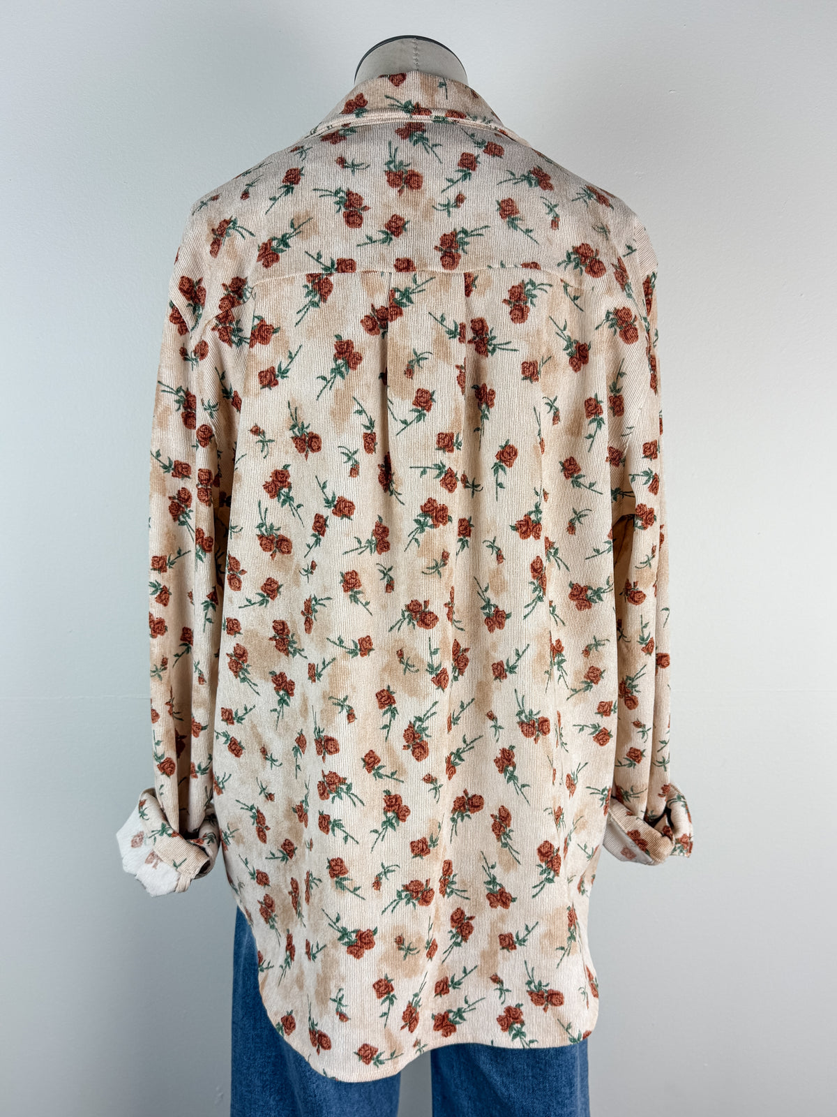 Eva Floral Corduroy Button Up in Cream/Rust