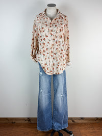 Eva Floral Corduroy Button Up in Cream/Rust