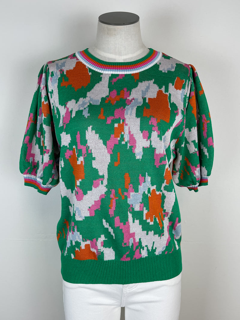 Elise Abstract Print Top in Green