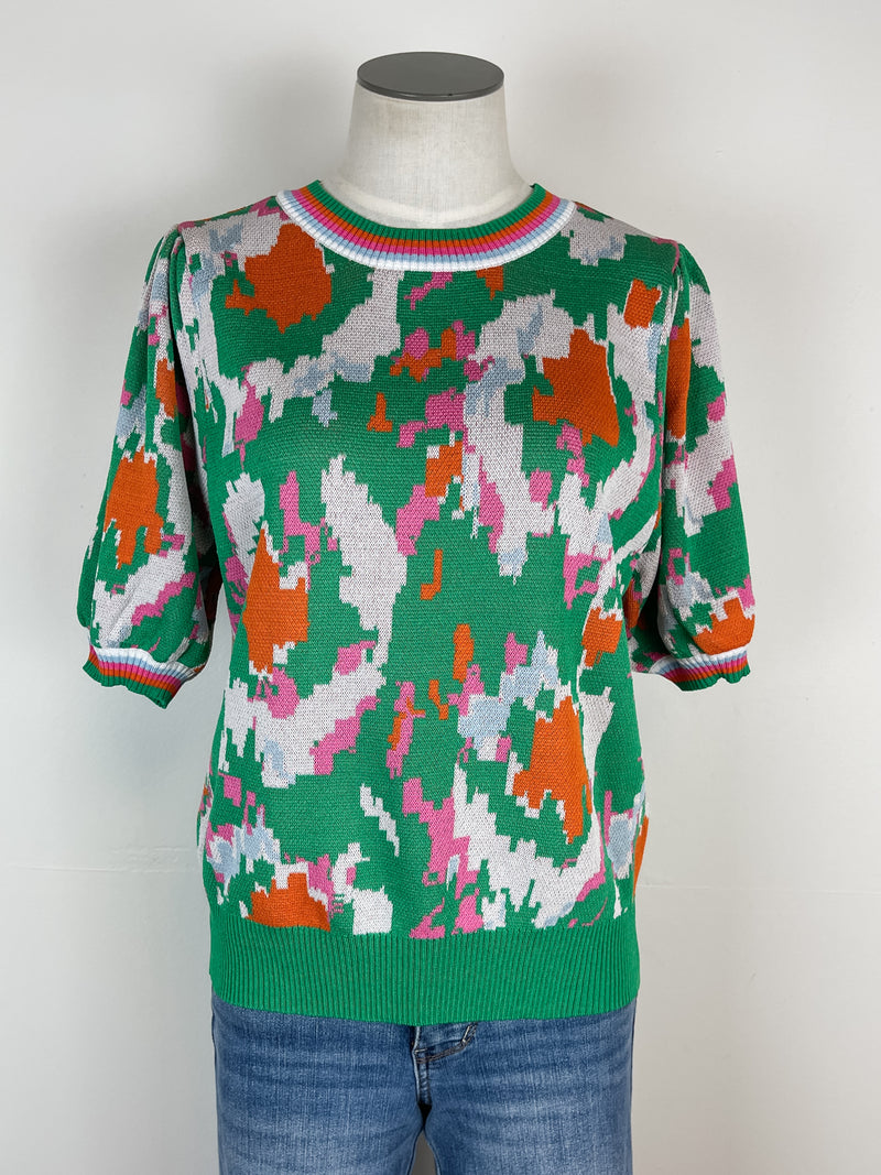 Elise Abstract Print Top in Green