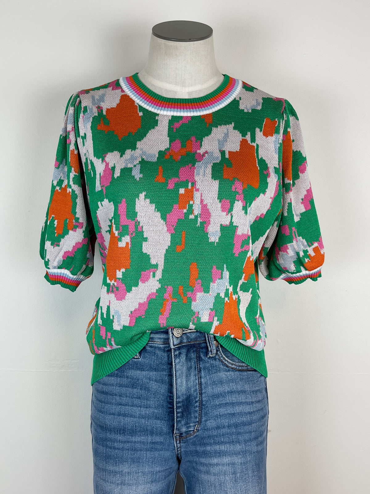 Elise Abstract Print Top in Green