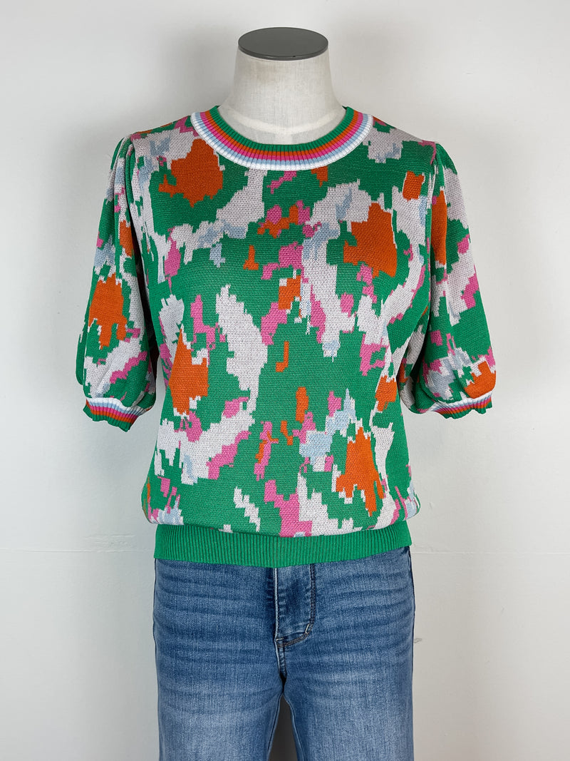 Elise Abstract Print Top in Green