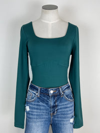 Eve Long Sleeve Bodysuit in Green Jasper