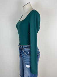 Eve Long Sleeve Bodysuit in Green Jasper
