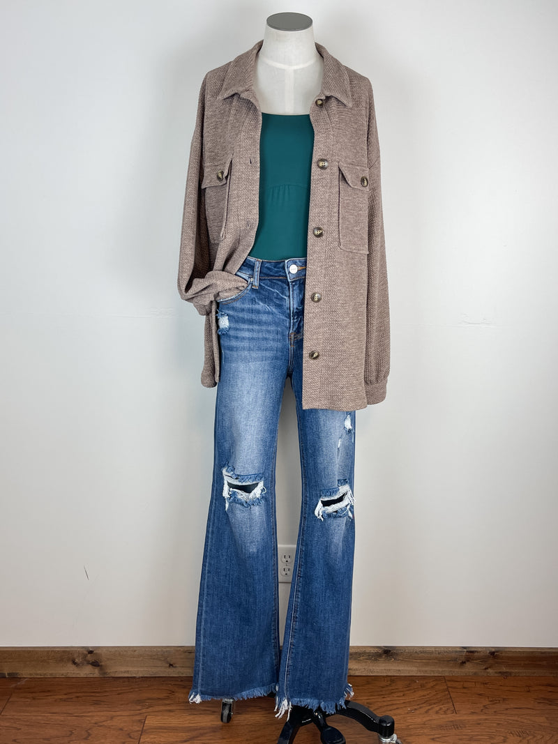 Eve Long Sleeve Bodysuit in Green Jasper