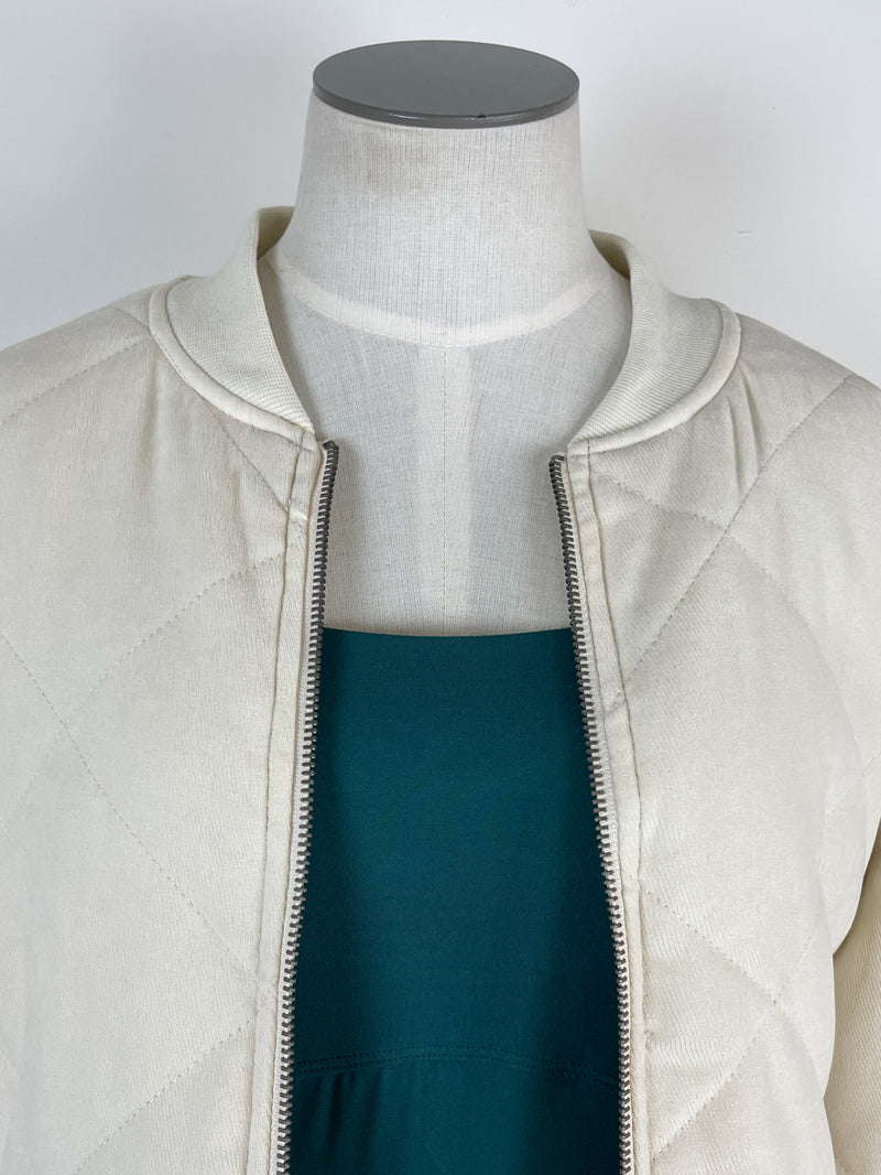 Tessa Quilted Bomber Jacket in Cream