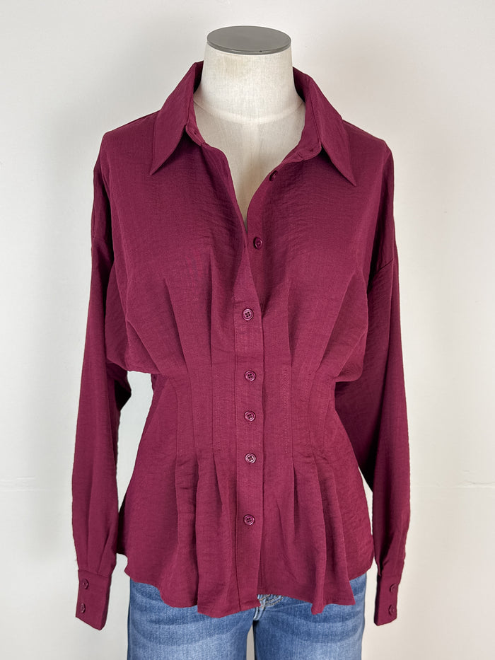 Lennon Pleated Blouse in Burgundy