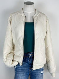 Tessa Quilted Bomber Jacket in Cream