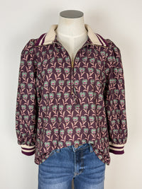 Kiara 1/4 Zip Collared Blouse in Merlot