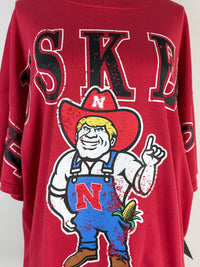 Gameday Social Nebraska Southern Split Oversized Band Tee in Red