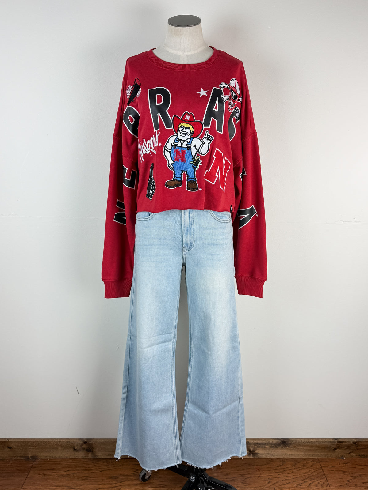 Gameday Social Nebraska Patched Up Cropped Longsleeve in Red