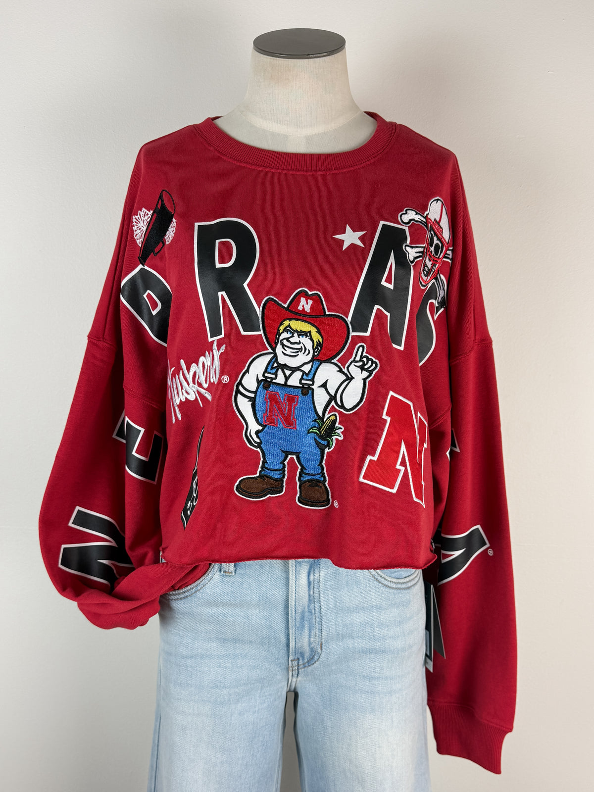 Gameday Social Nebraska Patched Up Cropped Longsleeve in Red