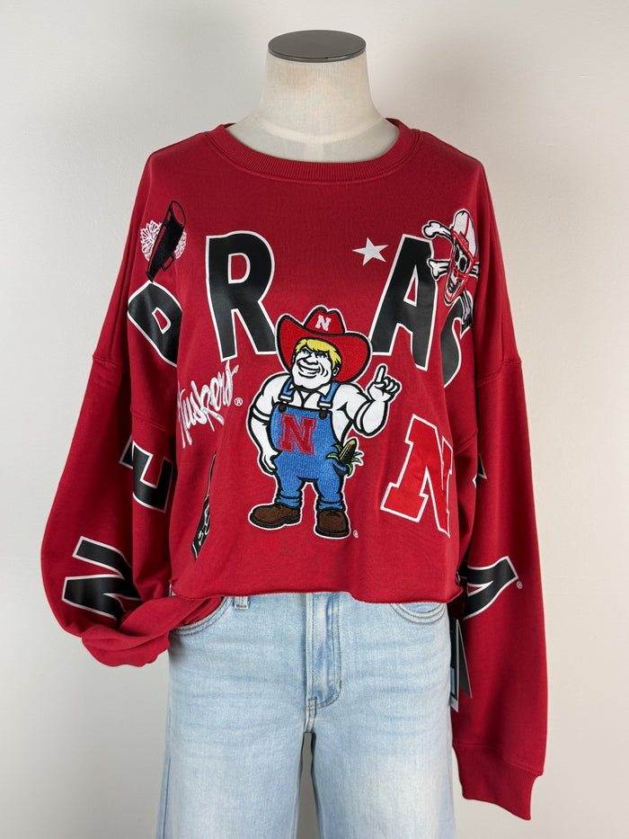 Gameday Social Nebraska Patched Up Cropped Longsleeve in Red