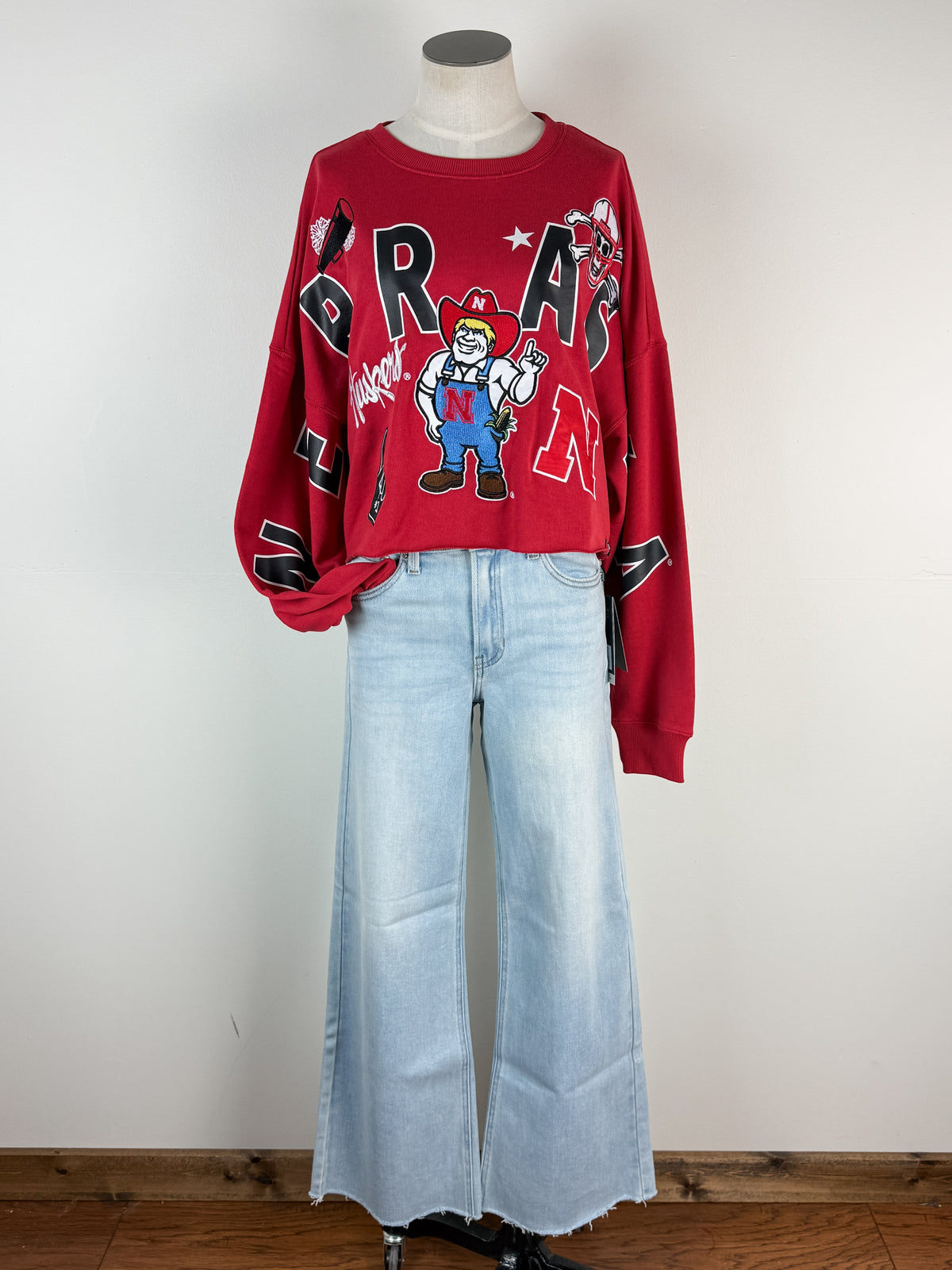 Gameday Social Nebraska Patched Up Cropped Longsleeve in Red