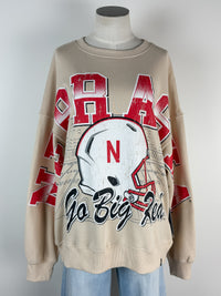 Gameday Social Nebraska Homefield Lantern Sleeve Crew in Tan