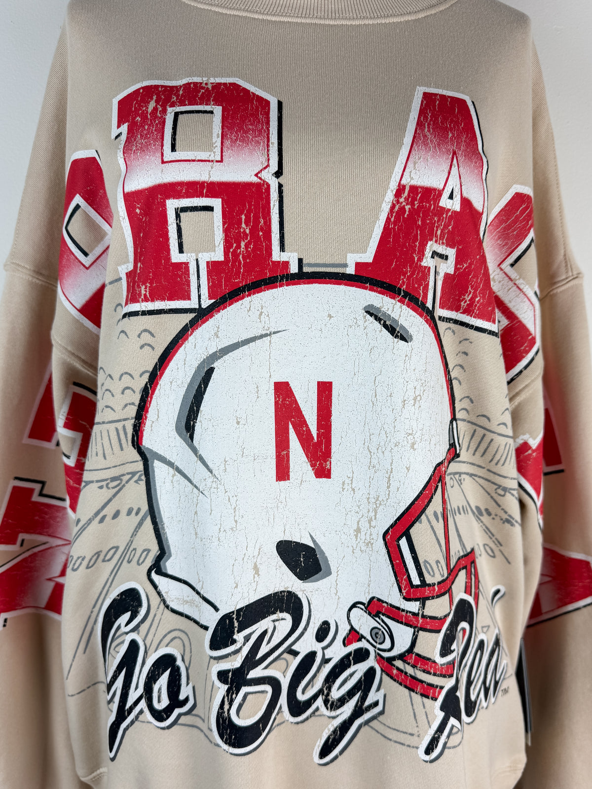Gameday Social Nebraska Homefield Lantern Sleeve Crew in Tan