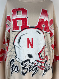 Gameday Social Nebraska Homefield Lantern Sleeve Crew in Tan