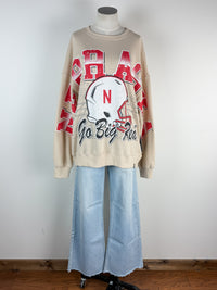 Gameday Social Nebraska Homefield Lantern Sleeve Crew in Tan
