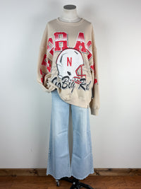 Gameday Social Nebraska Homefield Lantern Sleeve Crew in Tan