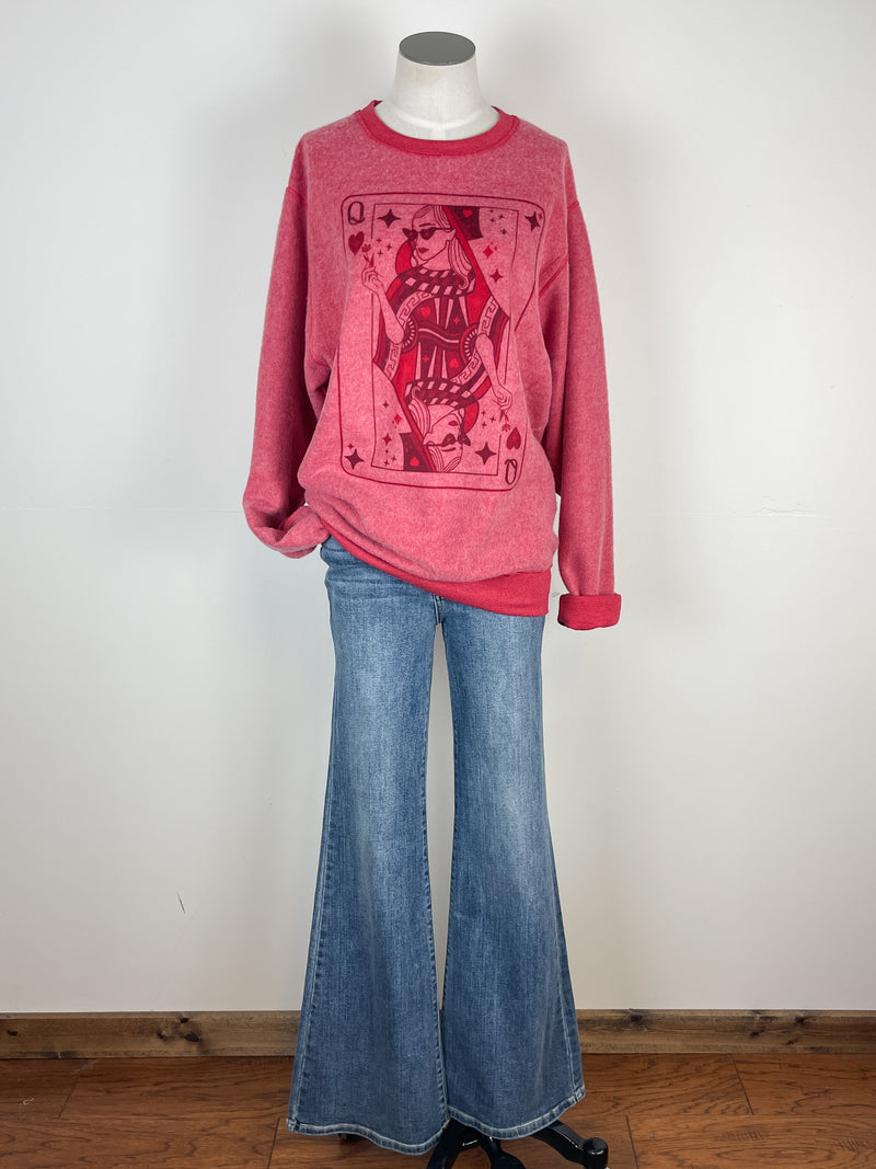 Queen of Hearts Inside Out Sweatshirt in Red