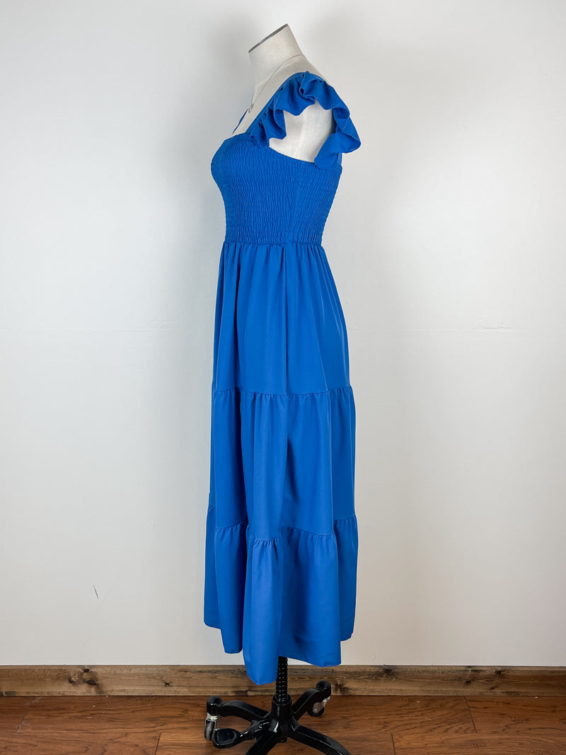 Ashley Square Neck Ruffle Sleeve Dress in Royal Blue