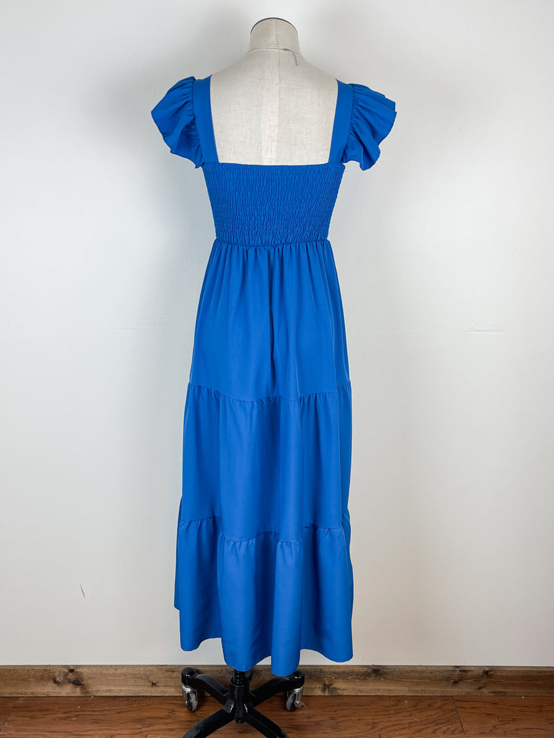 Ashley Square Neck Ruffle Sleeve Dress in Royal Blue
