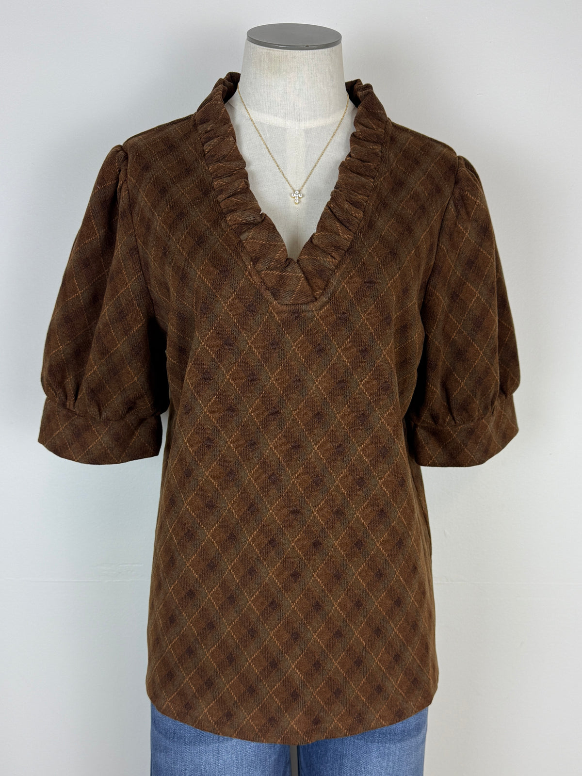 Raina Argyle Blouse in Brown