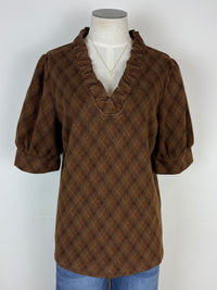 Raina Argyle Blouse in Brown