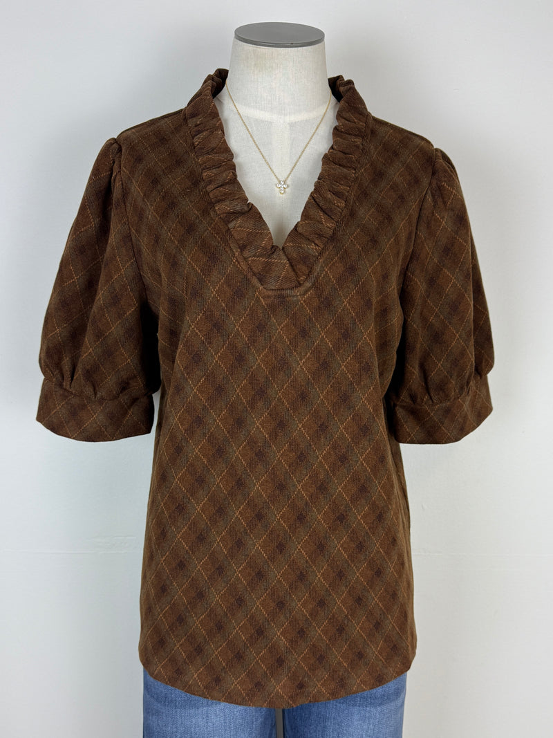Raina Argyle Blouse in Brown