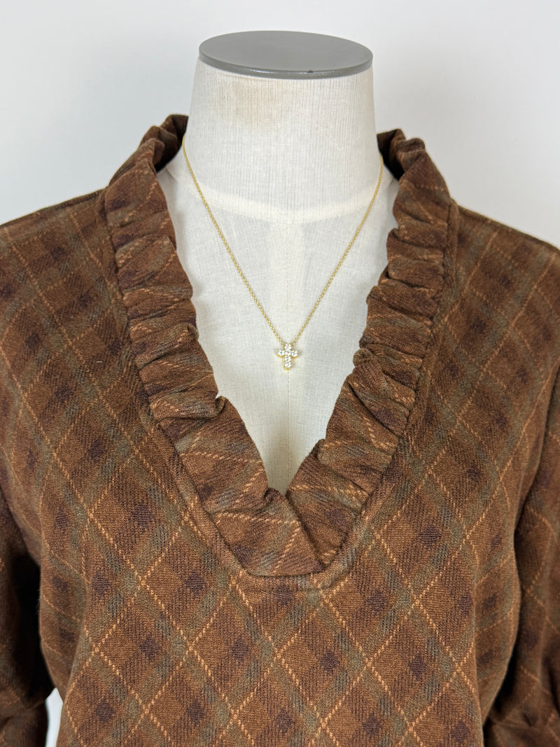 Raina Argyle Blouse in Brown