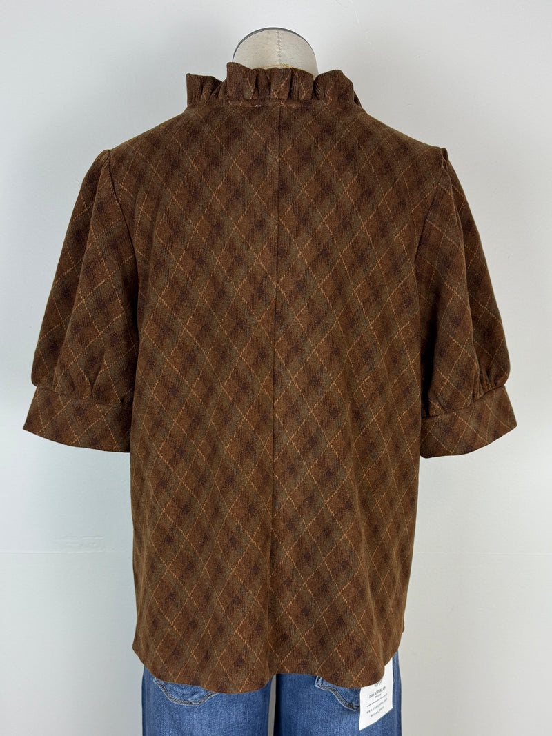 Raina Argyle Blouse in Brown