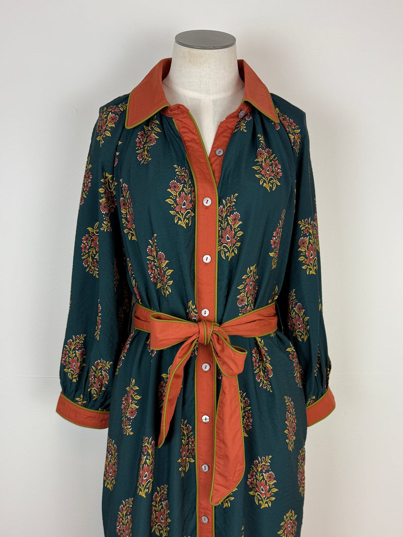 Lisa Belted Midi Dress in Dark Teal