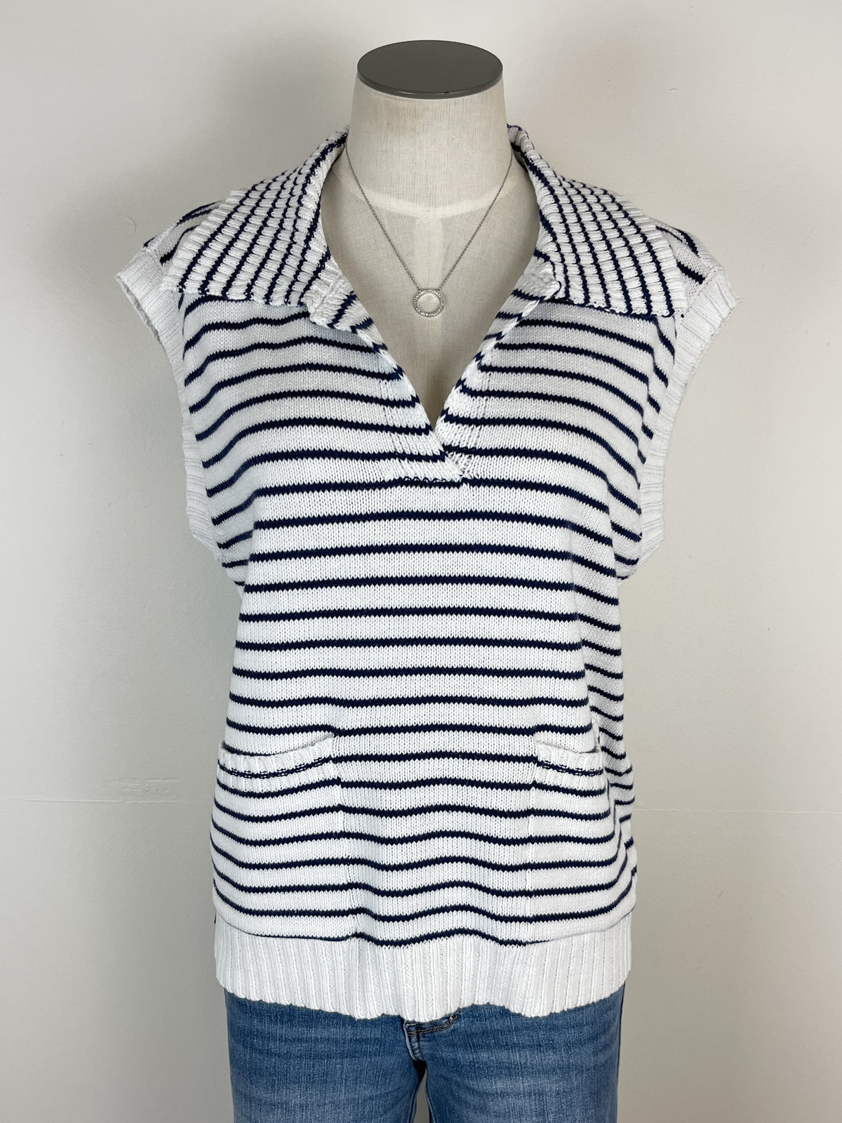 Charlie Striped Knit Top in Off White/Navy