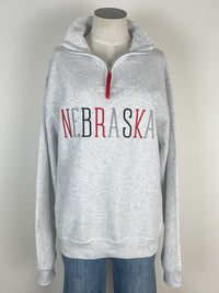 Nebraska Embroidered Quarter Zip in Grey