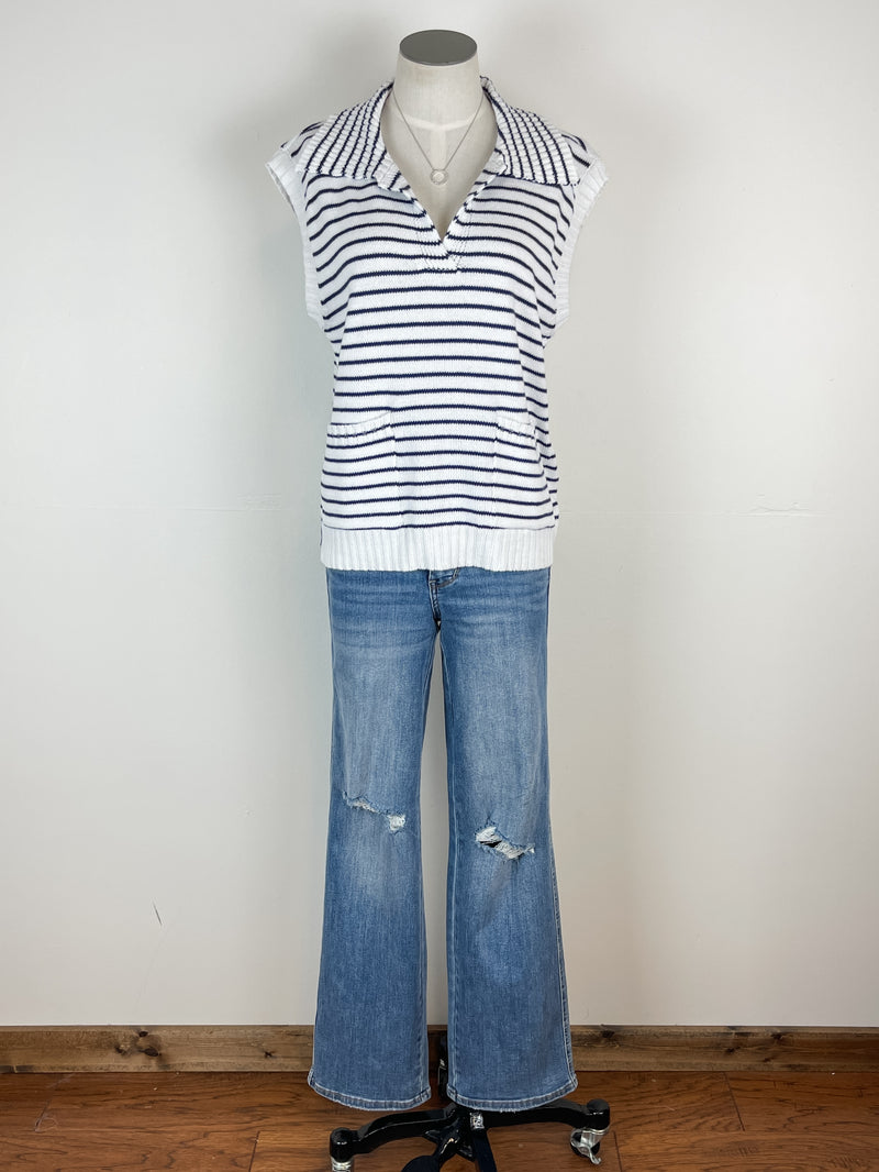 Charlie Striped Knit Top in Off White/Navy