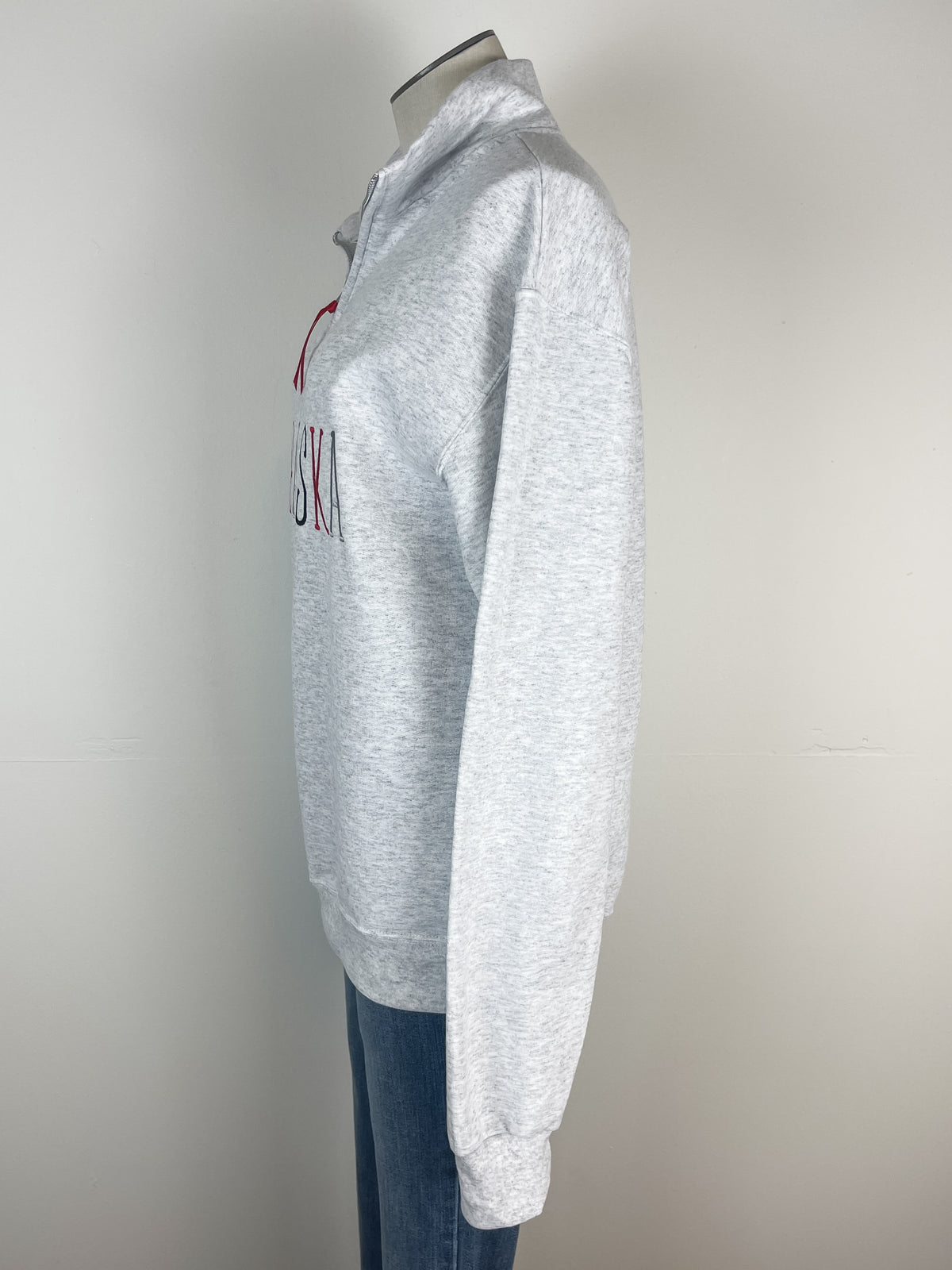 Nebraska Embroidered Quarter Zip in Grey