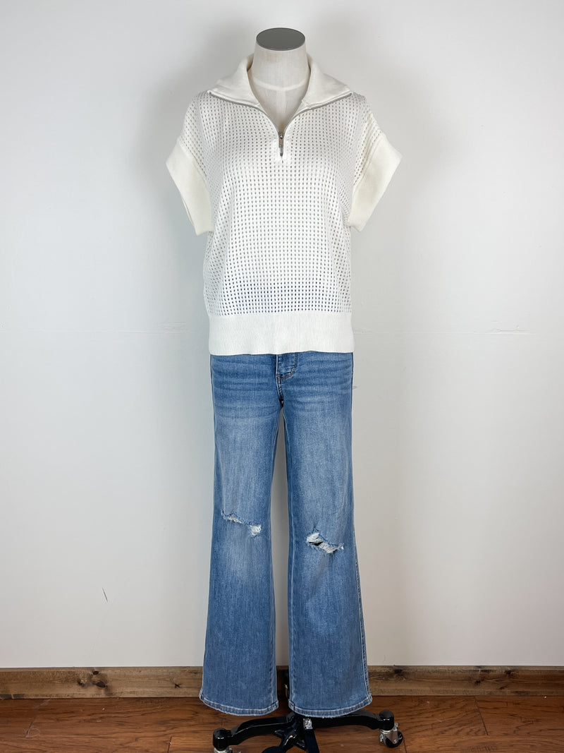 Sophie Open Knit Top in White