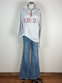 Nebraska Embroidered Quarter Zip in Grey