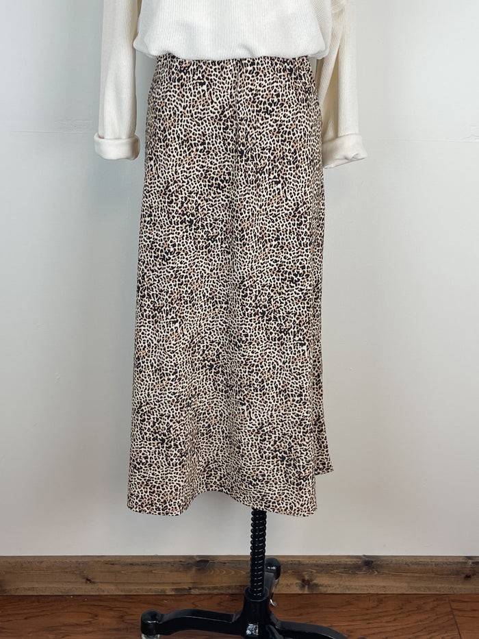 Stevie Leopard Midi Skirt in Tan