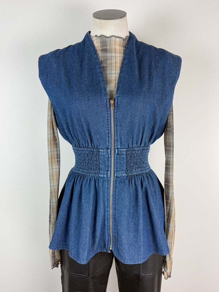 Gianna Zip Up Denim Top in Dark