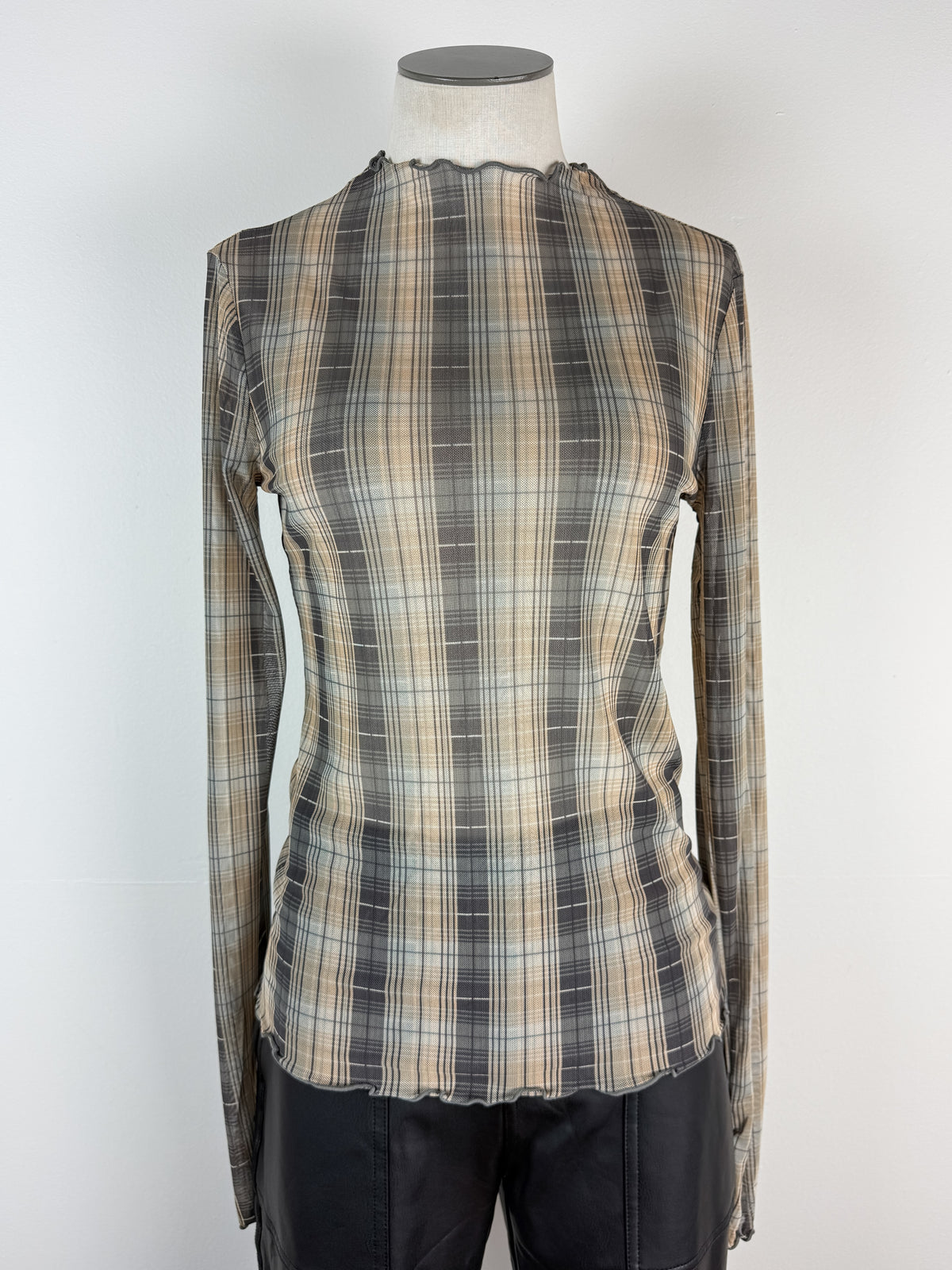 Millie Plaid Mesh Top in Mustard/Grey