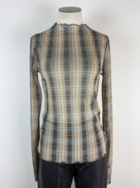 Millie Plaid Mesh Top in Mustard/Grey