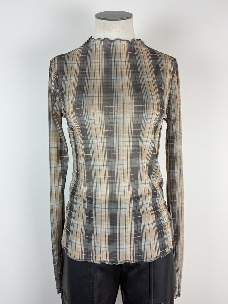 Millie Plaid Mesh Top in Mustard/Grey